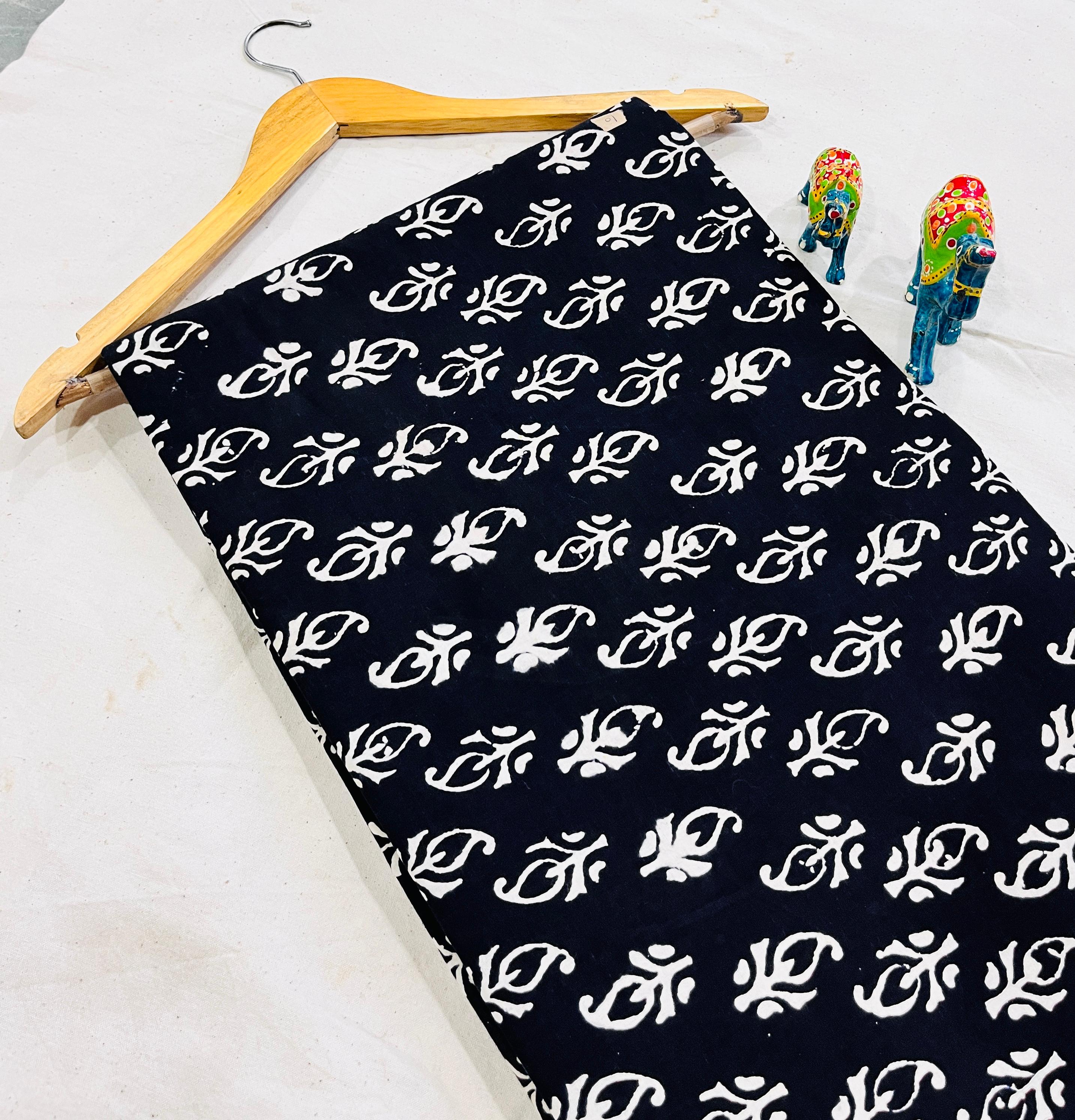 Black small paisley Dabu handblock cotton fabric, pure cotton traditional print for wholesale buyers